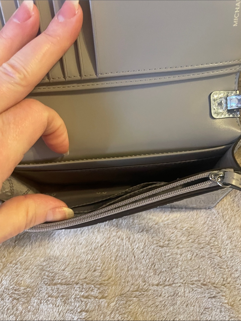 Michael Kors Metallic Silver MK Logo Crossbody Bag - Picture 5 of 6